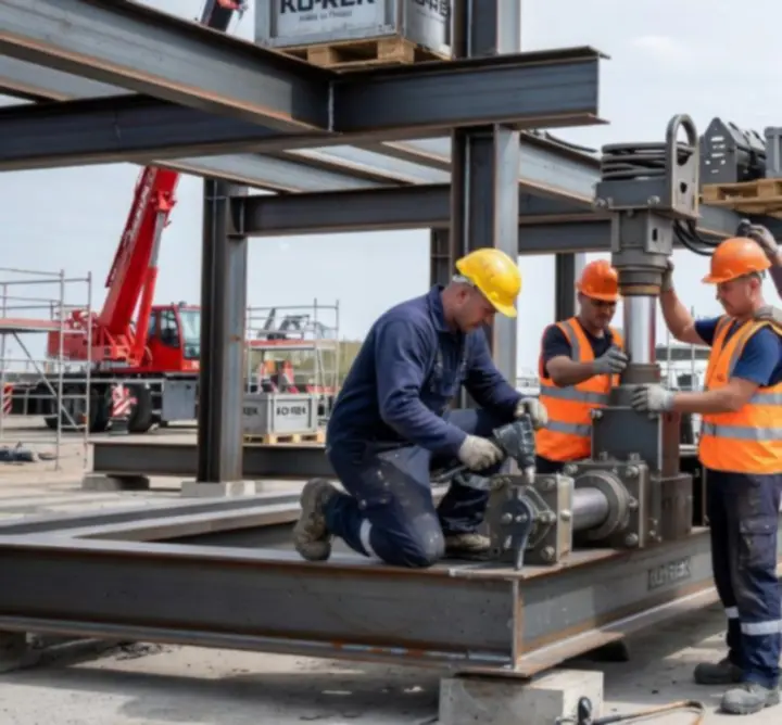 Widok hali przemysłowej i placu budowy reprezentujący różne sektory zastosowań