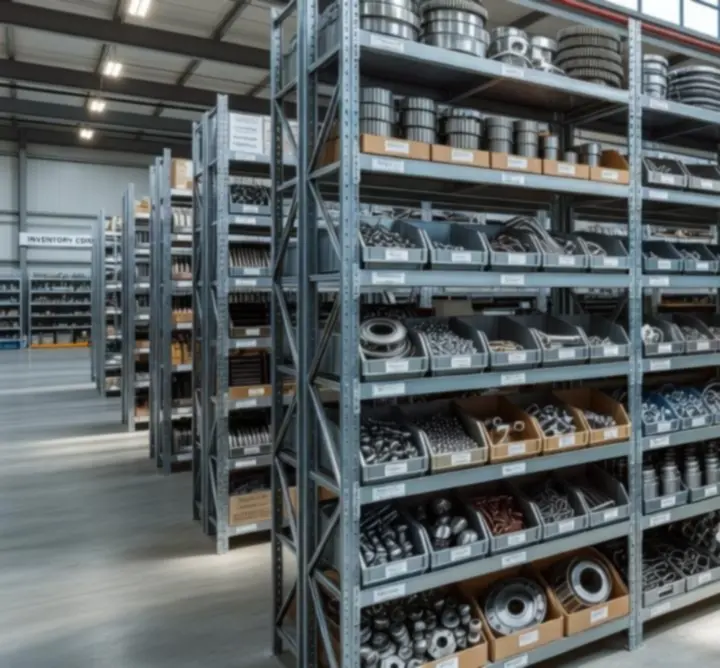 Półki magazynowe z metalowymi elementami